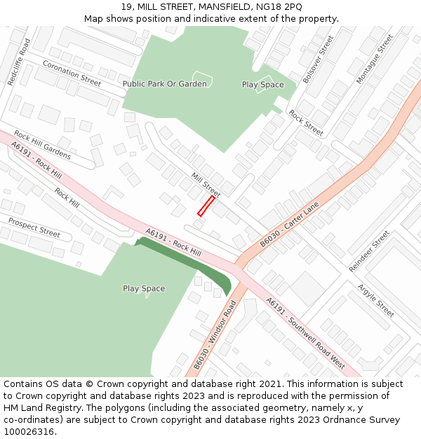 19, MILL STREET, MANSFIELD, NG18 2PQ: Location map and indicative extent of plot