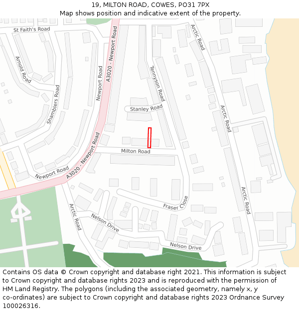 19, MILTON ROAD, COWES, PO31 7PX: Location map and indicative extent of plot