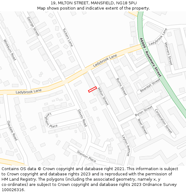 19, MILTON STREET, MANSFIELD, NG18 5PU: Location map and indicative extent of plot