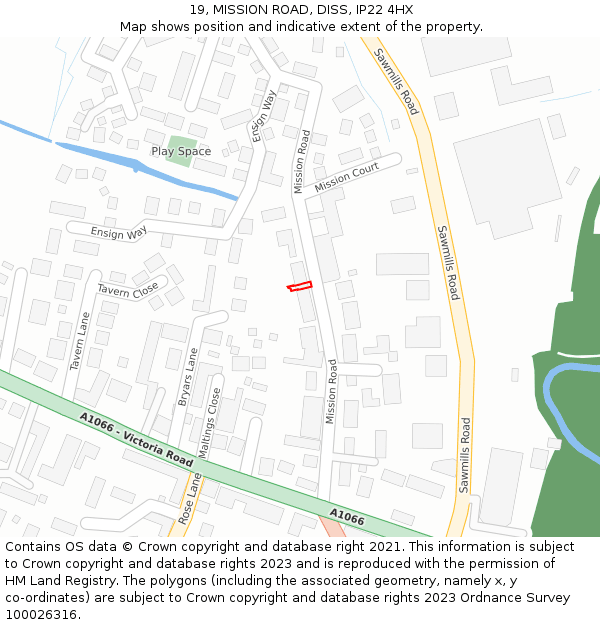 19, MISSION ROAD, DISS, IP22 4HX: Location map and indicative extent of plot