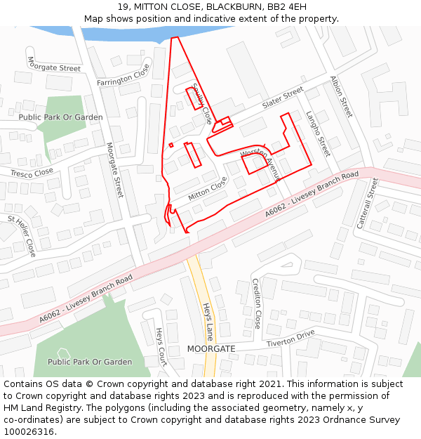 19, MITTON CLOSE, BLACKBURN, BB2 4EH: Location map and indicative extent of plot