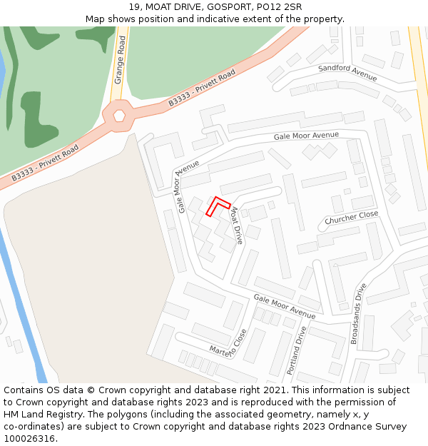 19, MOAT DRIVE, GOSPORT, PO12 2SR: Location map and indicative extent of plot