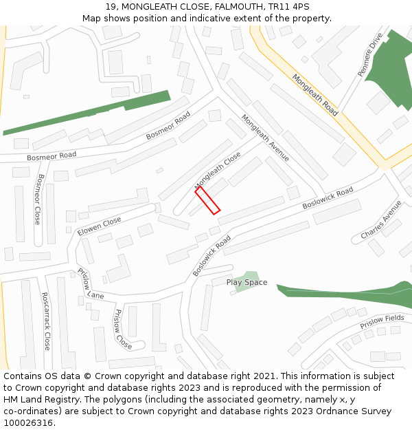 19, MONGLEATH CLOSE, FALMOUTH, TR11 4PS: Location map and indicative extent of plot