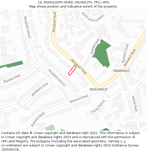 19, MONGLEATH ROAD, FALMOUTH, TR11 4PN: Location map and indicative extent of plot