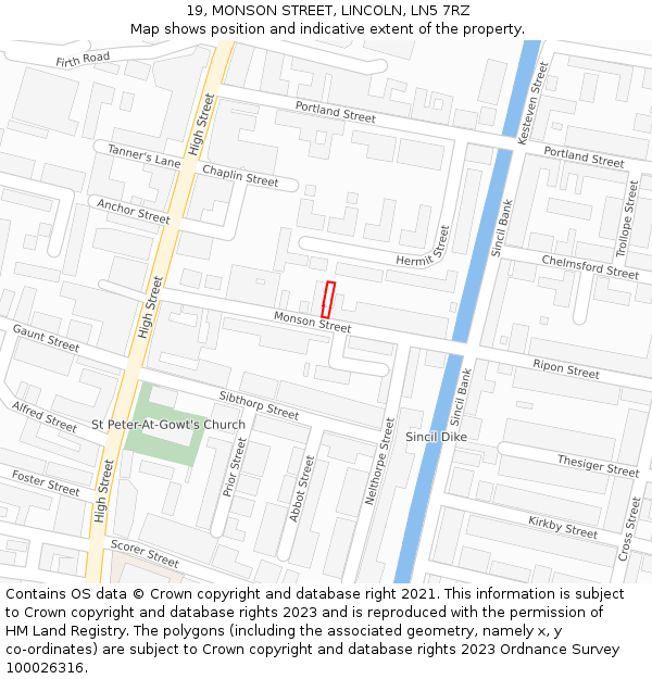 19, MONSON STREET, LINCOLN, LN5 7RZ: Location map and indicative extent of plot