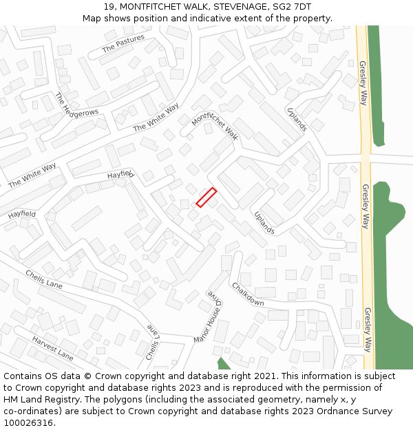 19, MONTFITCHET WALK, STEVENAGE, SG2 7DT: Location map and indicative extent of plot