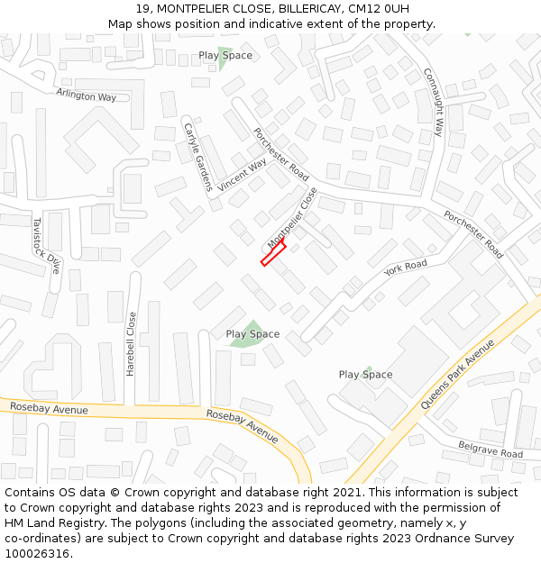 19, MONTPELIER CLOSE, BILLERICAY, CM12 0UH: Location map and indicative extent of plot