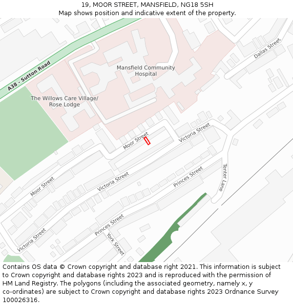 19, MOOR STREET, MANSFIELD, NG18 5SH: Location map and indicative extent of plot