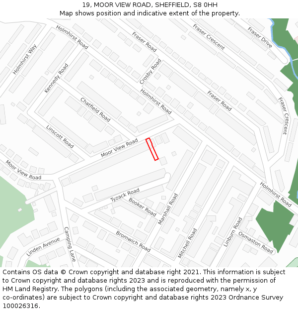 19, MOOR VIEW ROAD, SHEFFIELD, S8 0HH: Location map and indicative extent of plot