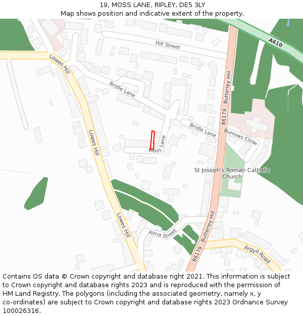 19, MOSS LANE, RIPLEY, DE5 3LY: Location map and indicative extent of plot