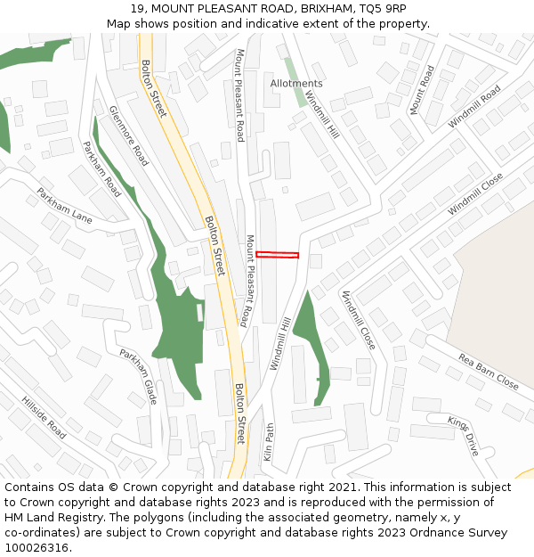 19, MOUNT PLEASANT ROAD, BRIXHAM, TQ5 9RP: Location map and indicative extent of plot