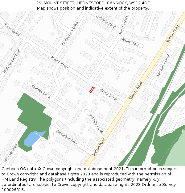 19, MOUNT STREET, HEDNESFORD, CANNOCK, WS12 4DE: Location map and indicative extent of plot