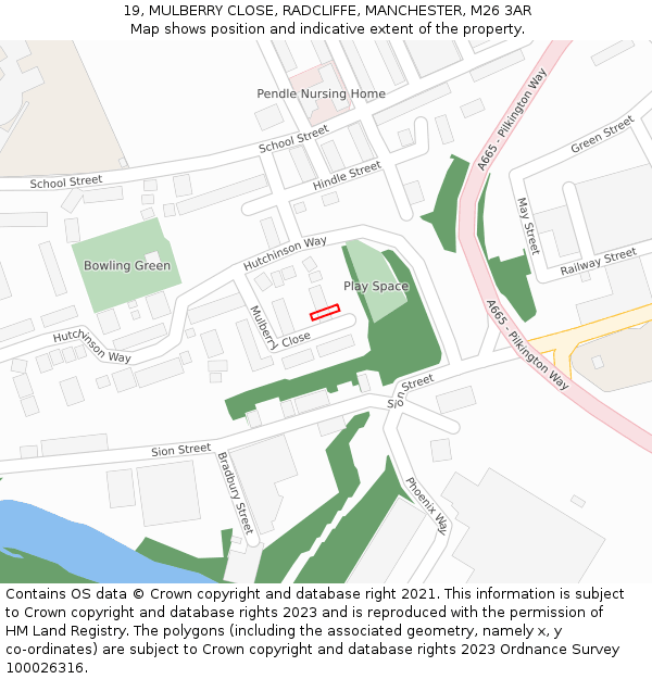 19, MULBERRY CLOSE, RADCLIFFE, MANCHESTER, M26 3AR: Location map and indicative extent of plot
