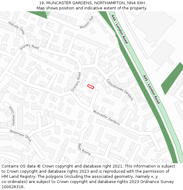 19, MUNCASTER GARDENS, NORTHAMPTON, NN4 0XH: Location map and indicative extent of plot