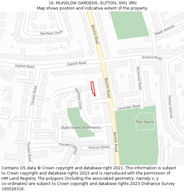 19, MUNSLOW GARDENS, SUTTON, SM1 3RN: Location map and indicative extent of plot