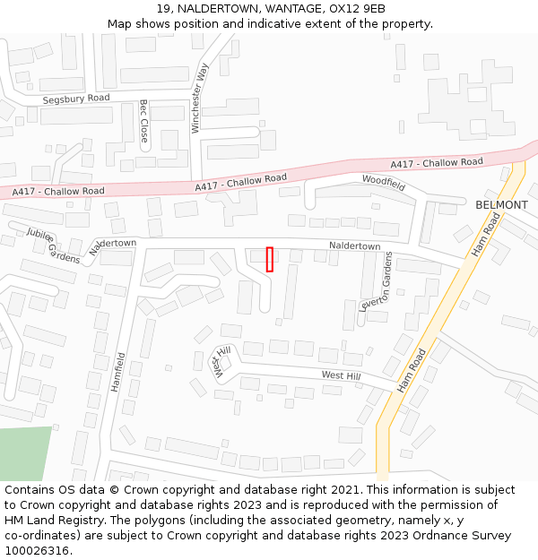19, NALDERTOWN, WANTAGE, OX12 9EB: Location map and indicative extent of plot