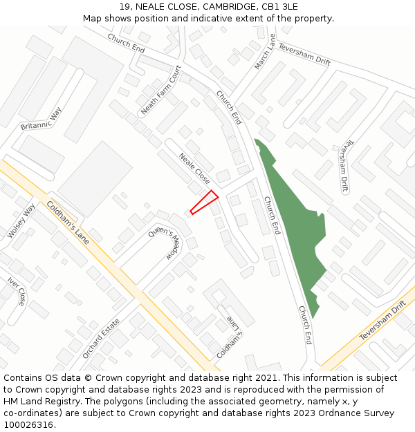 19, NEALE CLOSE, CAMBRIDGE, CB1 3LE: Location map and indicative extent of plot