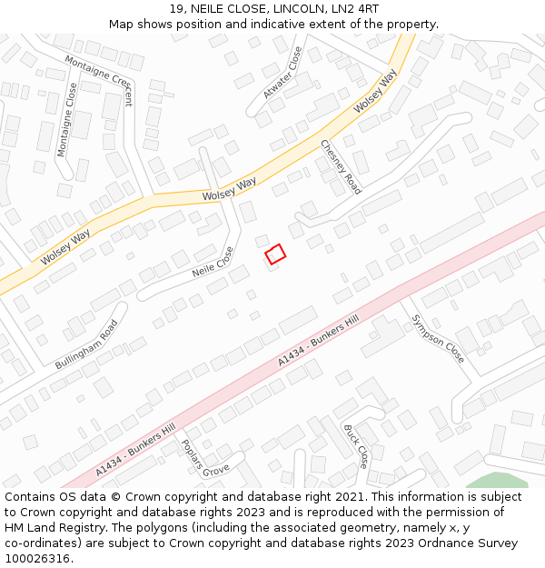19, NEILE CLOSE, LINCOLN, LN2 4RT: Location map and indicative extent of plot