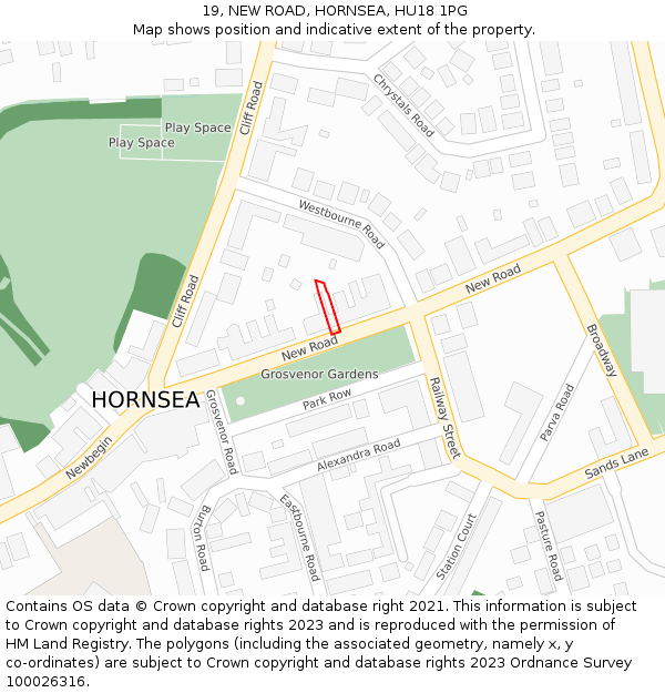19, NEW ROAD, HORNSEA, HU18 1PG: Location map and indicative extent of plot