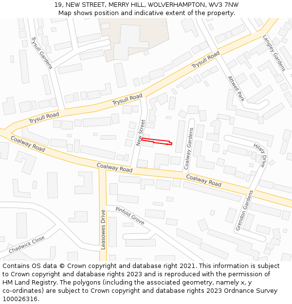 19, NEW STREET, MERRY HILL, WOLVERHAMPTON, WV3 7NW: Location map and indicative extent of plot