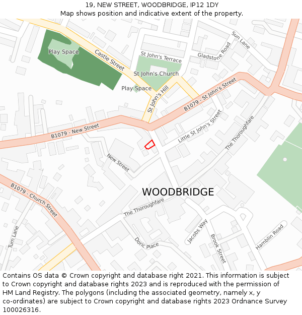 19, NEW STREET, WOODBRIDGE, IP12 1DY: Location map and indicative extent of plot