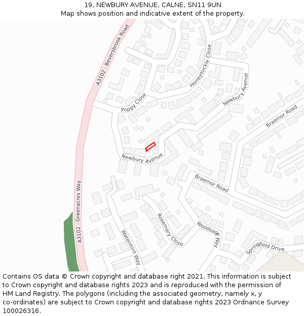 19, NEWBURY AVENUE, CALNE, SN11 9UN: Location map and indicative extent of plot