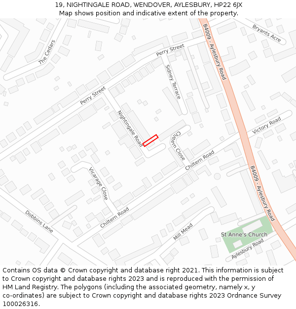19, NIGHTINGALE ROAD, WENDOVER, AYLESBURY, HP22 6JX: Location map and indicative extent of plot