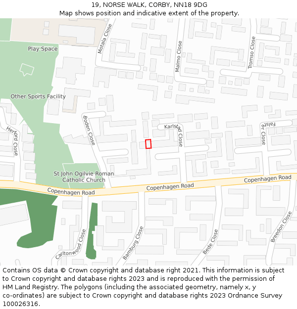19, NORSE WALK, CORBY, NN18 9DG: Location map and indicative extent of plot