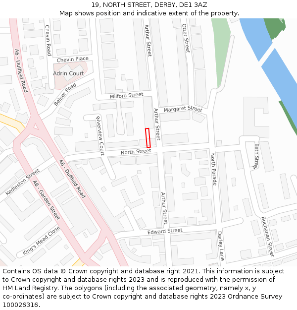 19, NORTH STREET, DERBY, DE1 3AZ: Location map and indicative extent of plot