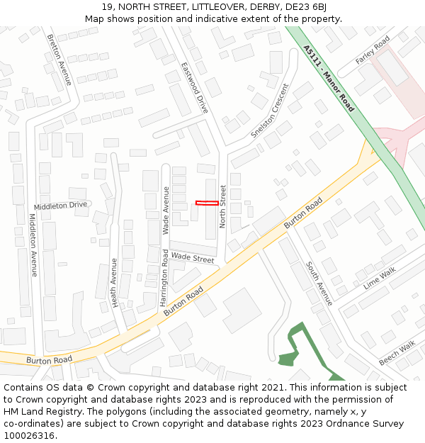 19, NORTH STREET, LITTLEOVER, DERBY, DE23 6BJ: Location map and indicative extent of plot
