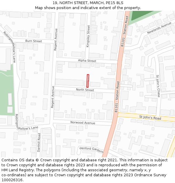 19, NORTH STREET, MARCH, PE15 8LS: Location map and indicative extent of plot