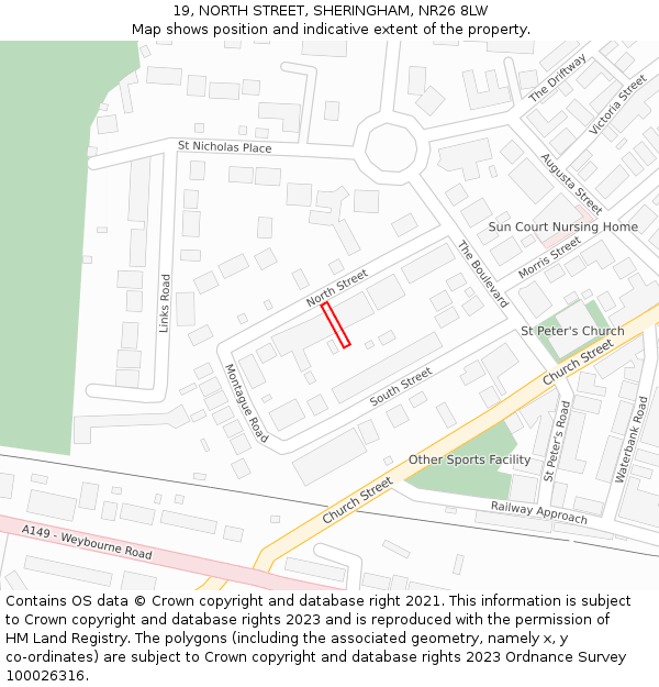 19, NORTH STREET, SHERINGHAM, NR26 8LW: Location map and indicative extent of plot