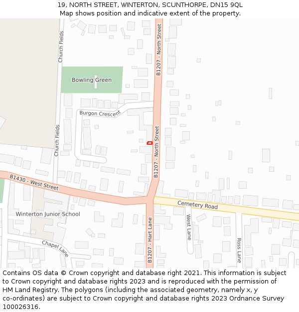 19, NORTH STREET, WINTERTON, SCUNTHORPE, DN15 9QL: Location map and indicative extent of plot
