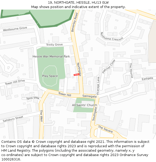 19, NORTHGATE, HESSLE, HU13 0LW: Location map and indicative extent of plot