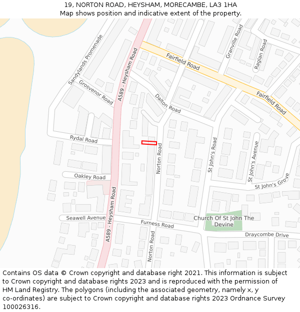 19, NORTON ROAD, HEYSHAM, MORECAMBE, LA3 1HA: Location map and indicative extent of plot