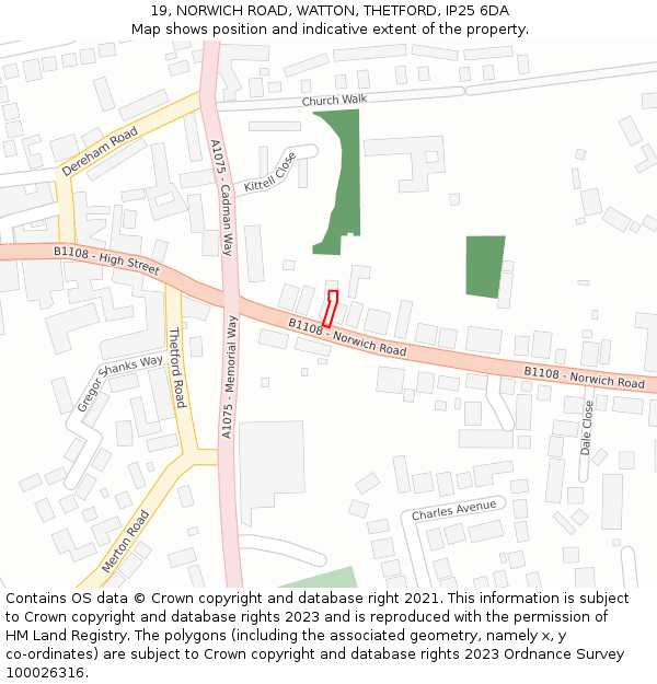 19, NORWICH ROAD, WATTON, THETFORD, IP25 6DA: Location map and indicative extent of plot