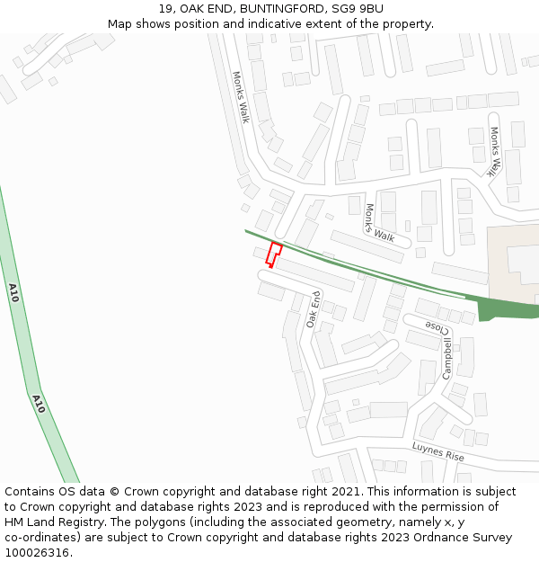19, OAK END, BUNTINGFORD, SG9 9BU: Location map and indicative extent of plot