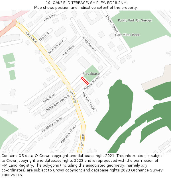19, OAKFIELD TERRACE, SHIPLEY, BD18 2NH: Location map and indicative extent of plot