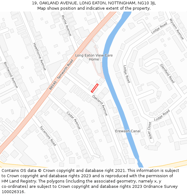 19, OAKLAND AVENUE, LONG EATON, NOTTINGHAM, NG10 3JL: Location map and indicative extent of plot