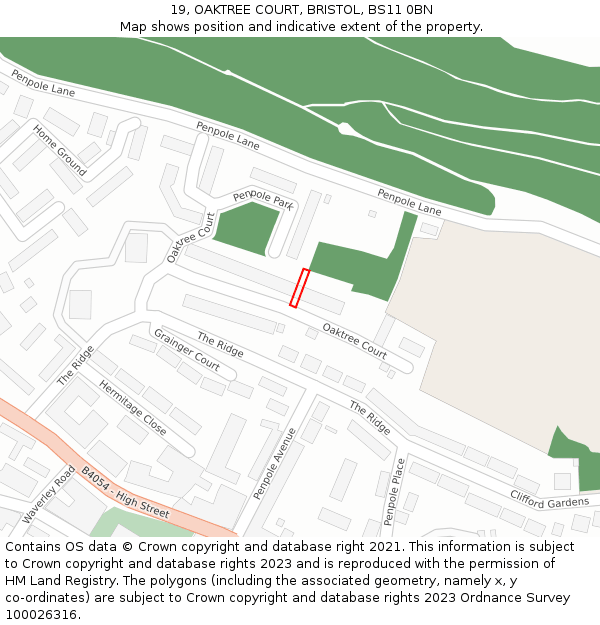 19, OAKTREE COURT, BRISTOL, BS11 0BN: Location map and indicative extent of plot