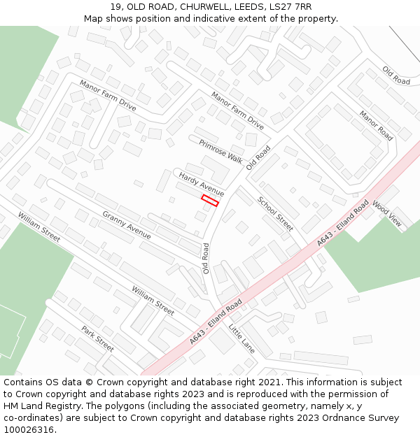 19, OLD ROAD, CHURWELL, LEEDS, LS27 7RR: Location map and indicative extent of plot