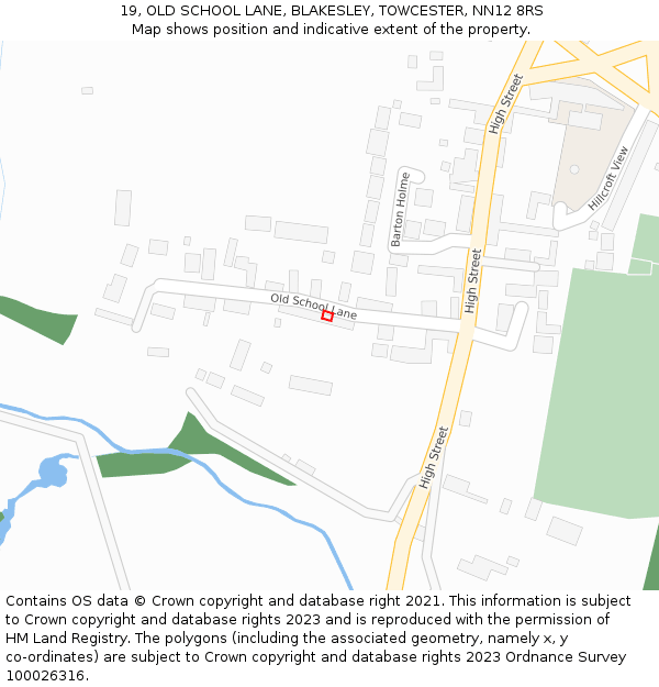 19, OLD SCHOOL LANE, BLAKESLEY, TOWCESTER, NN12 8RS: Location map and indicative extent of plot