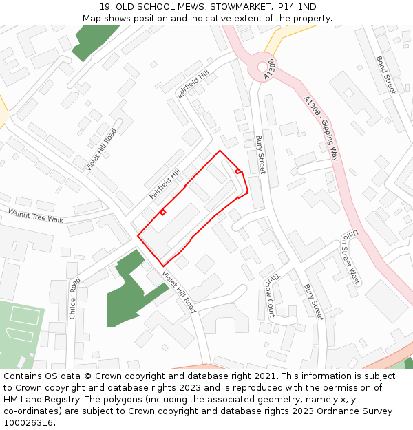 19, OLD SCHOOL MEWS, STOWMARKET, IP14 1ND: Location map and indicative extent of plot