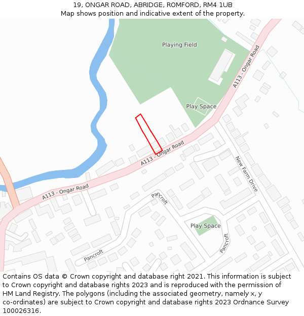 19, ONGAR ROAD, ABRIDGE, ROMFORD, RM4 1UB: Location map and indicative extent of plot