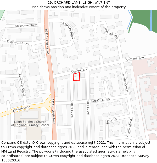 19, ORCHARD LANE, LEIGH, WN7 1NT: Location map and indicative extent of plot