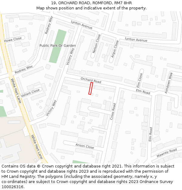 19, ORCHARD ROAD, ROMFORD, RM7 8HR: Location map and indicative extent of plot