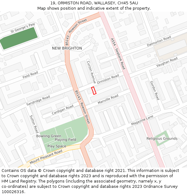 19, ORMISTON ROAD, WALLASEY, CH45 5AU: Location map and indicative extent of plot