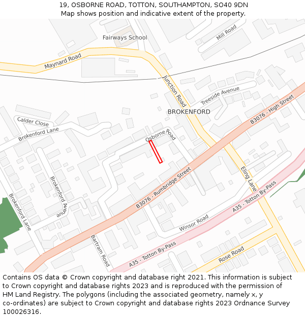 19, OSBORNE ROAD, TOTTON, SOUTHAMPTON, SO40 9DN: Location map and indicative extent of plot