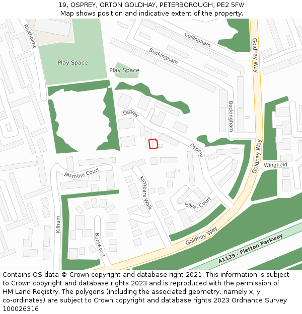 19, OSPREY, ORTON GOLDHAY, PETERBOROUGH, PE2 5FW: Location map and indicative extent of plot