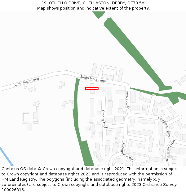 19, OTHELLO DRIVE, CHELLASTON, DERBY, DE73 5AJ: Location map and indicative extent of plot